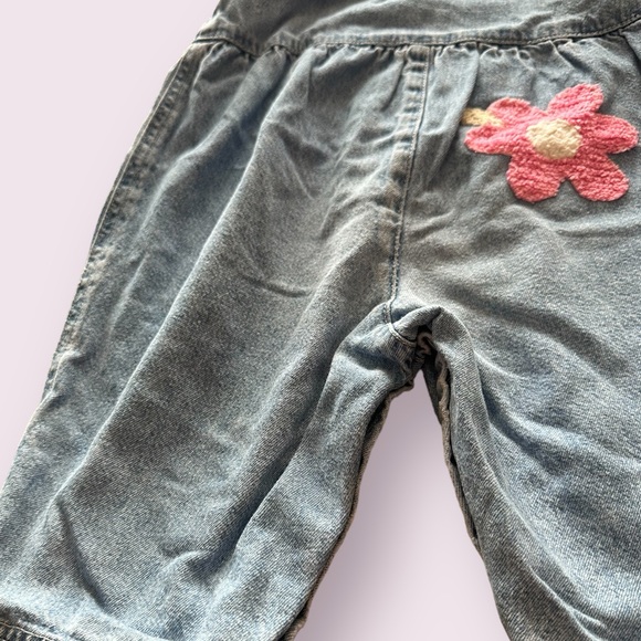 Vintage Baby Gap Light Blue Jean  Denim Overalls With Pink Flowers Size 12-18 M - Picture 10 of 11